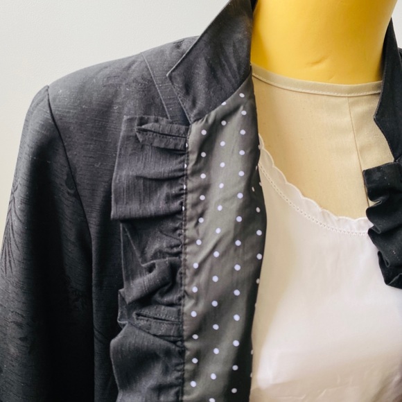 Black Silk open blazer jacket with ruffle border - Picture 6 of 9